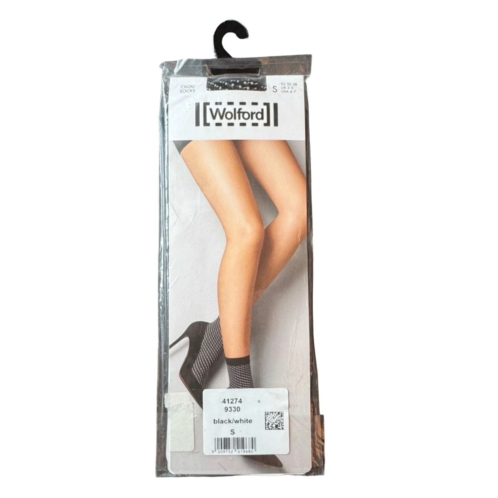 Wolford Cilou Socks Black White Textured Net Ankle Socks Small 41274 NEW